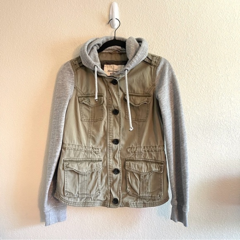 Abercrombie & Fitch Utility Hooded Green Gray Jacket Womens Size Medium